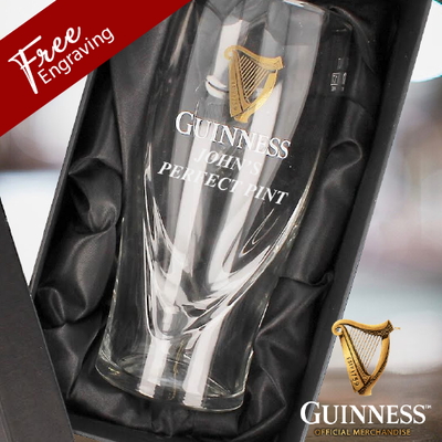 Official Guinness 20 oz Pint Glass With Engraving and Gift Box
